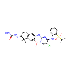 COc1cc2c(cc1Nc1ncc(Cl)c(Nc3ccccc3S(=O)(=O)C(C)C)n1)CC/C(=N\NC(N)=O)C2(C)C ZINC000653722816