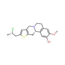 COc1cc2c(cc1O)[C@@H]1Cc3sc(C[C@H](C)Cl)cc3CN1CC2 ZINC000210436196