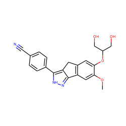 COc1cc2c(cc1OC(CO)CO)Cc1c-2n[nH]c1-c1ccc(C#N)cc1 ZINC000028954434