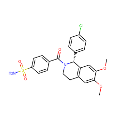 COc1cc2c(cc1OC)[C@@H](c1ccc(Cl)cc1)N(C(=O)c1ccc(S(N)(=O)=O)cc1)CC2 ZINC001772636808