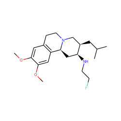 COc1cc2c(cc1OC)[C@@H]1C[C@H](NCCF)[C@H](CC(C)C)CN1CC2 ZINC000096308873