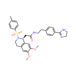 COc1cc2c(cc1OC)[C@H](CC(=O)NCCc1ccc(C3=NCCN3)cc1)N(S(=O)(=O)c1ccc(C)cc1)CC2 ZINC000044281840