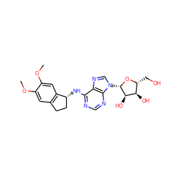 COc1cc2c(cc1OC)[C@H](Nc1ncnc3c1ncn3[C@@H]1O[C@H](CO)[C@@H](O)[C@H]1O)CC2 ZINC000013649429