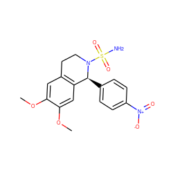 COc1cc2c(cc1OC)[C@H](c1ccc([N+](=O)[O-])cc1)N(S(N)(=O)=O)CC2 ZINC000040395814