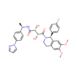 COc1cc2c(cc1OC)[C@H](c1ccc(Cl)cc1)N(C(=O)[C@H](O)[C@@H](O)C(=O)N[C@H](C)c1ccc(-n3cccn3)cc1)CC2 ZINC000071333844