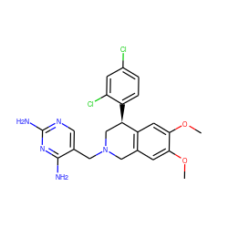 COc1cc2c(cc1OC)[C@H](c1ccc(Cl)cc1Cl)CN(Cc1cnc(N)nc1N)C2 ZINC000013520516