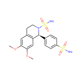 COc1cc2c(cc1OC)[C@H](c1ccc(S(N)(=O)=O)cc1)N(S(N)(=O)=O)CC2 ZINC000084757920