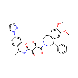 COc1cc2c(cc1OC)[C@H](c1ccccc1)CN(C(=O)[C@H](O)[C@@H](O)C(=O)N[C@H](C)c1ccc(-n3cccn3)cc1)CC2 ZINC000071332213