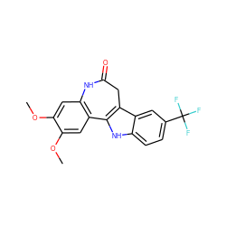 COc1cc2c(cc1OC)-c1[nH]c3ccc(C(F)(F)F)cc3c1CC(=O)N2 ZINC000001654971