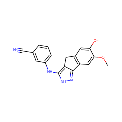 COc1cc2c(cc1OC)-c1n[nH]c(Nc3cccc(C#N)c3)c1C2 ZINC000013677845