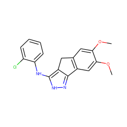 COc1cc2c(cc1OC)-c1n[nH]c(Nc3ccccc3Cl)c1C2 ZINC000013677824