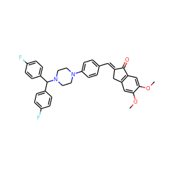 COc1cc2c(cc1OC)C(=O)/C(=C/c1ccc(N3CCN(C(c4ccc(F)cc4)c4ccc(F)cc4)CC3)cc1)C2 ZINC001772584082