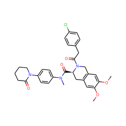 COc1cc2c(cc1OC)CN(C(=O)Cc1ccc(Cl)cc1)[C@H](C(=O)N(C)c1ccc(N3CCCCC3=O)cc1)C2 ZINC000084668945