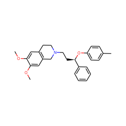 COc1cc2c(cc1OC)CN(CC[C@@H](Oc1ccc(C)cc1)c1ccccc1)CC2 ZINC000013530652