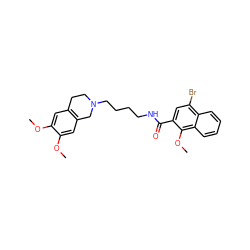 COc1cc2c(cc1OC)CN(CCCCNC(=O)c1cc(Br)c3ccccc3c1OC)CC2 ZINC000013588500