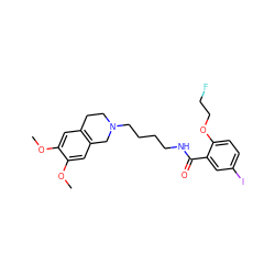 COc1cc2c(cc1OC)CN(CCCCNC(=O)c1cc(I)ccc1OCCF)CC2 ZINC000028656390