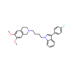 COc1cc2c(cc1OC)CN(CCCCn1cc(-c3ccc(F)cc3)c3ccccc31)CC2 ZINC000072120432