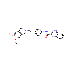 COc1cc2c(cc1OC)CN(CCc1ccc(NC(=O)c3cnc4ccccc4n3)cc1)CC2 ZINC000029063211