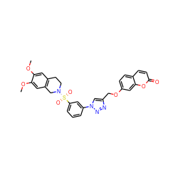 COc1cc2c(cc1OC)CN(S(=O)(=O)c1cccc(-n3cc(COc4ccc5ccc(=O)oc5c4)nn3)c1)CC2 ZINC000473099650