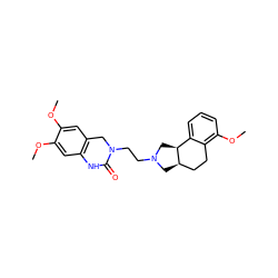 COc1cc2c(cc1OC)NC(=O)N(CCN1C[C@@H]3CCc4c(OC)cccc4[C@@H]3C1)C2 ZINC000013863042