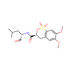 COc1cc2c(cc1OC)S(=O)(=O)O[C@H](C(=O)N[C@H](C=O)CC(C)C)C2 ZINC000013864457