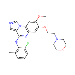 COc1cc2c(cc1OCCN1CCOCC1)nc(Nc1c(C)cccc1Cl)c1cncn12 ZINC000013860347