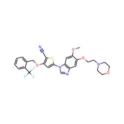 COc1cc2c(cc1OCCN1CCOCC1)ncn2-c1cc(OCc2ccccc2C(F)(F)F)c(C#N)s1 ZINC000043552686