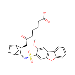 COc1cc2c(cc1S(=O)(=O)N[C@@H]1[C@@H]3CC[C@@H](C3)[C@H]1CC(=O)CCCCC(=O)O)oc1ccccc12 ZINC000013521344