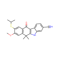 COc1cc2c(cc1SC(C)C)C(=O)c1c([nH]c3cc(C#N)ccc13)C2(C)C ZINC000114801631