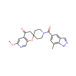 COc1cc2c(cn1)OC1(CCN(C(=O)c3cc(C)c4[nH]ncc4c3)CC1)CC2=O ZINC000049068864