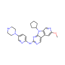 COc1cc2c3cnc(Nc4ccc(N5CCNCC5)cn4)nc3n(C3CCCC3)c2cn1 ZINC000117685333