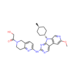 COc1cc2c3cnc(Nc4ccc5c(n4)CCN(C(=O)CO)C5)nc3n([C@H]3CC[C@H](C)CC3)c2cn1 ZINC000261112166