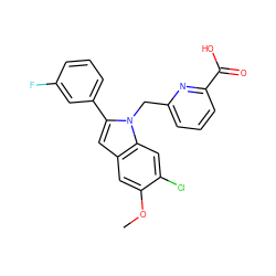 COc1cc2cc(-c3cccc(F)c3)n(Cc3cccc(C(=O)O)n3)c2cc1Cl ZINC000169701320