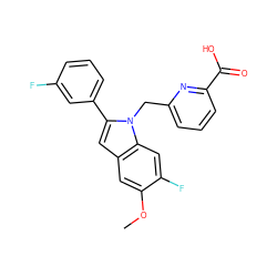 COc1cc2cc(-c3cccc(F)c3)n(Cc3cccc(C(=O)O)n3)c2cc1F ZINC000169701323