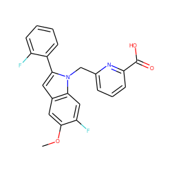 COc1cc2cc(-c3ccccc3F)n(Cc3cccc(C(=O)O)n3)c2cc1F ZINC000169701322