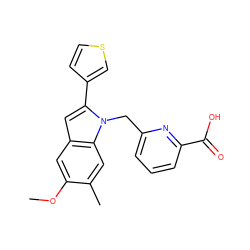 COc1cc2cc(-c3ccsc3)n(Cc3cccc(C(=O)O)n3)c2cc1C ZINC000169701330