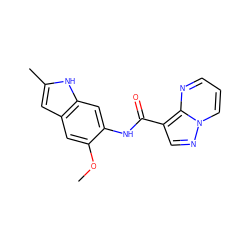 COc1cc2cc(C)[nH]c2cc1NC(=O)c1cnn2cccnc12 ZINC000113653030