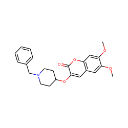 COc1cc2cc(OC3CCN(Cc4ccccc4)CC3)c(=O)oc2cc1OC ZINC000095596915