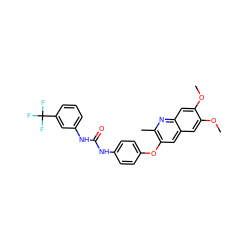 COc1cc2cc(Oc3ccc(NC(=O)Nc4cccc(C(F)(F)F)c4)cc3)c(C)nc2cc1OC ZINC001772616771