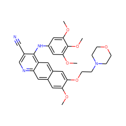 COc1cc2cc3ncc(C#N)c(Nc4cc(OC)c(OC)c(OC)c4)c3cc2cc1OCCN1CCOCC1 ZINC000014945443