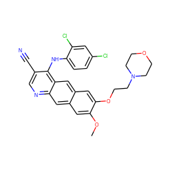 COc1cc2cc3ncc(C#N)c(Nc4ccc(Cl)cc4Cl)c3cc2cc1OCCN1CCOCC1 ZINC000013673253