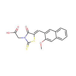 COc1cc2ccccc2cc1/C=C1\SC(=S)N(CC(=O)O)C1=O ZINC000013782020