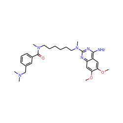 COc1cc2nc(N(C)CCCCCCN(C)C(=O)c3cccc(CN(C)C)c3)nc(N)c2cc1OC ZINC000013782116