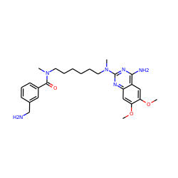 COc1cc2nc(N(C)CCCCCCN(C)C(=O)c3cccc(CN)c3)nc(N)c2cc1OC ZINC000013782115