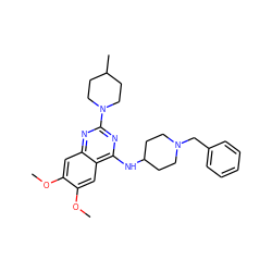 COc1cc2nc(N3CCC(C)CC3)nc(NC3CCN(Cc4ccccc4)CC3)c2cc1OC ZINC000082119646