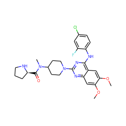 COc1cc2nc(N3CCC(N(C)C(=O)[C@H]4CCCN4)CC3)nc(Nc3ccc(Cl)cc3F)c2cc1OC ZINC000220504416