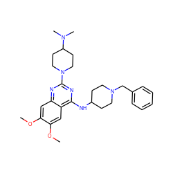 COc1cc2nc(N3CCC(N(C)C)CC3)nc(NC3CCN(Cc4ccccc4)CC3)c2cc1OC ZINC000149508145