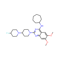 COc1cc2nc(N3CCC(N4CCC(F)CC4)CC3)nc(NC3CCCCCC3)c2cc1OC ZINC000040835904