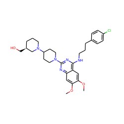 COc1cc2nc(N3CCC(N4CCC[C@H](CO)C4)CC3)nc(NCCCc3ccc(Cl)cc3)c2cc1OC ZINC000049888968