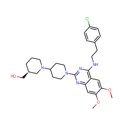 COc1cc2nc(N3CCC(N4CCC[C@H](CO)C4)CC3)nc(NCCc3ccc(Cl)cc3)c2cc1OC ZINC000049881706